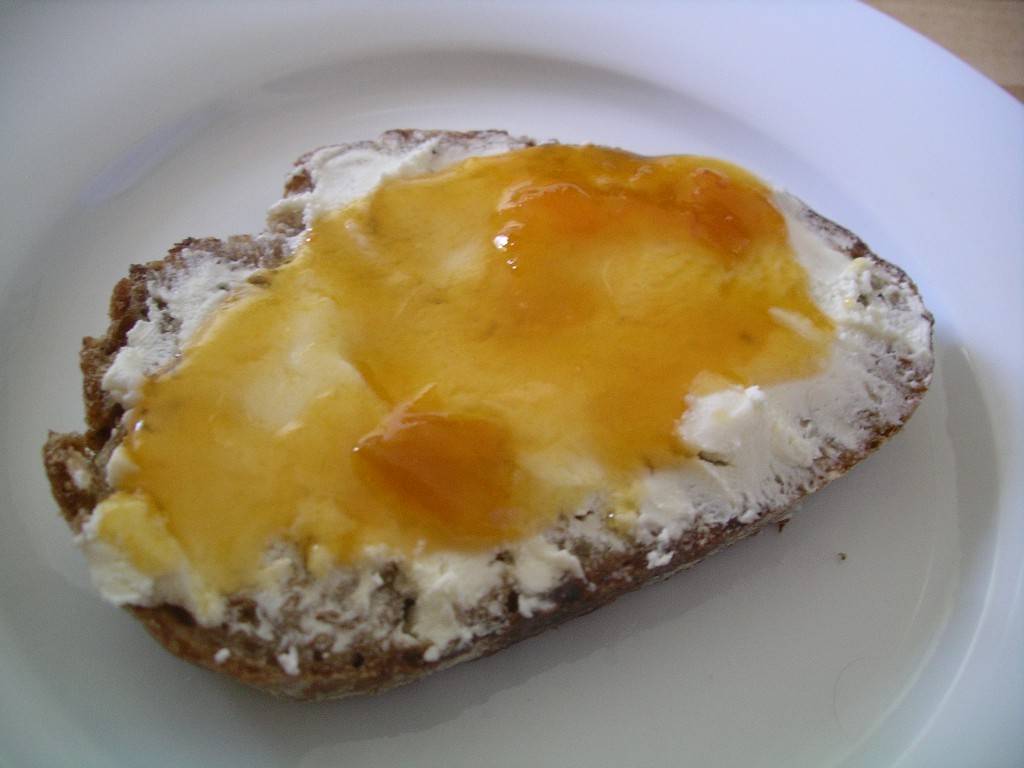 apricot preserves and fromage frais on toast