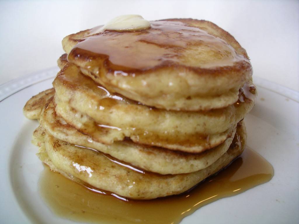 a stack os buttery syrupy kefir pancakes