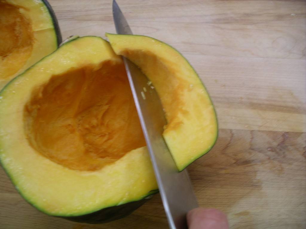 cutting wedges of squash