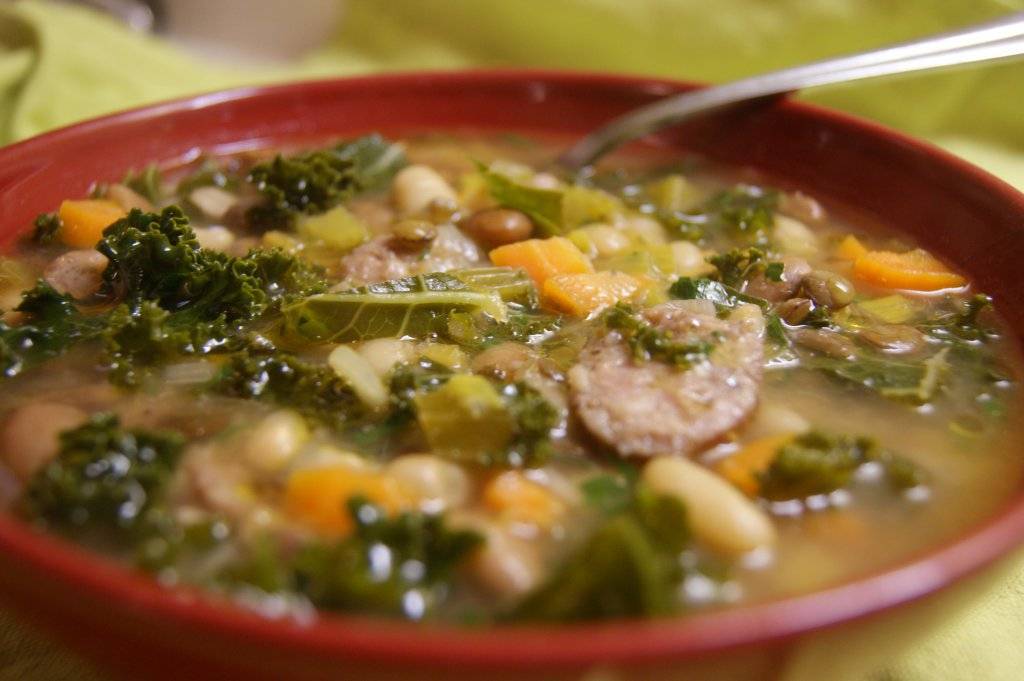 Bean and Sausage Soup with Parmesan | Chef Heidi Fink