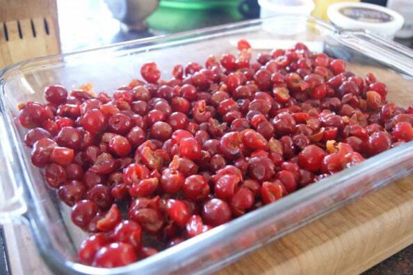 big pile of pitted sour cherries