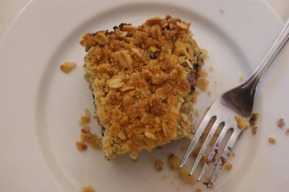 blueberry buckle bars with oatmeal streusel and lemon