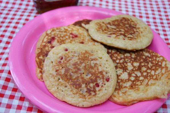 big pile of huckleberry pancakes