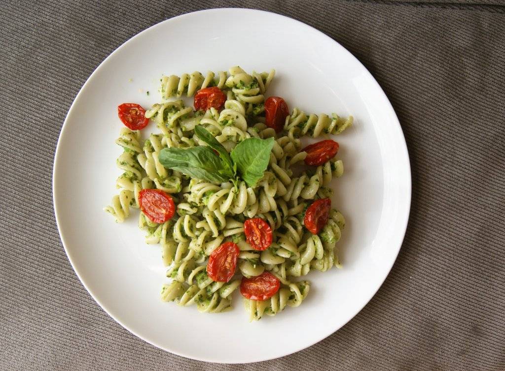 garlic scape pesto with sourdough pasta