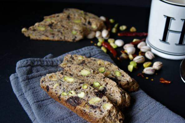 homemade chocolate pistachio biscotti