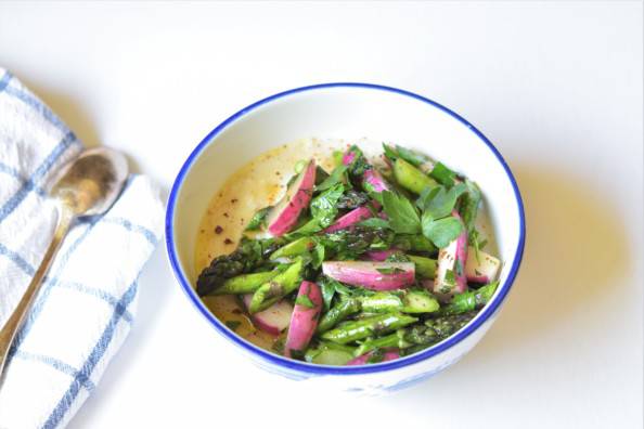 oats with sauteed radish and asparagus