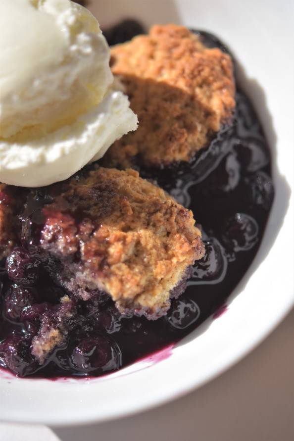 blueberry cobbler with biscuits topping